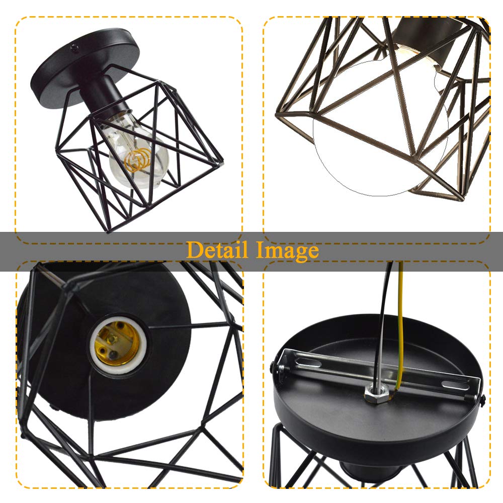 ZHMA Semi Flush Mount Ceiling Light E26 E27 Retro Black Industrial